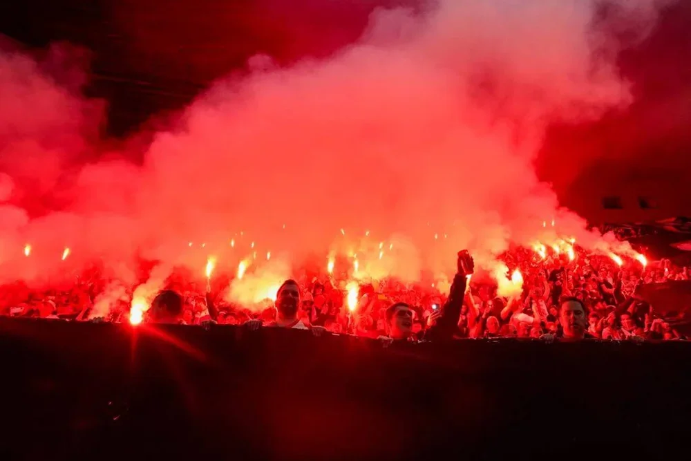 Slavia Prague fans with flares